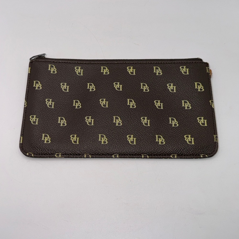Dooney & Bourke OS Brown Monogram Logo Zippered Pouch Wallet Makeup Bag 1085